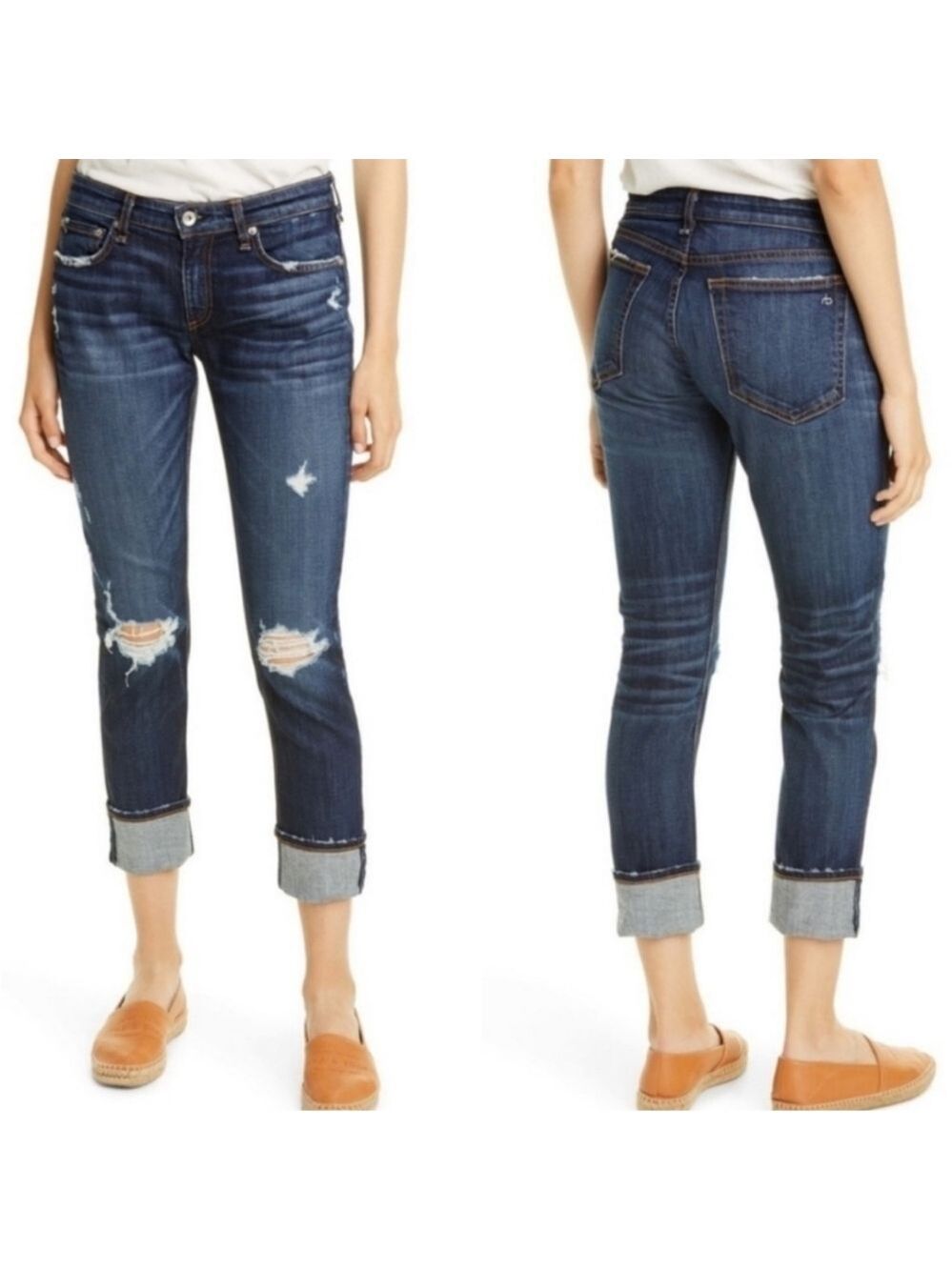 Rag & Bone Dre Low Rise Slim Boyfriend Distressed Destructed Jean in Harper Wash - Picture 2 of 16
